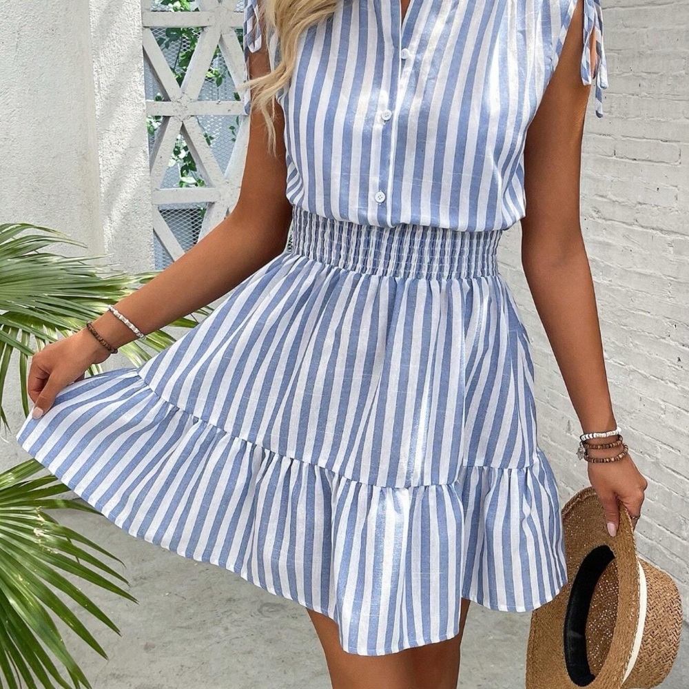 Blue and White Striped Summer Dress - Picture 4 of 7